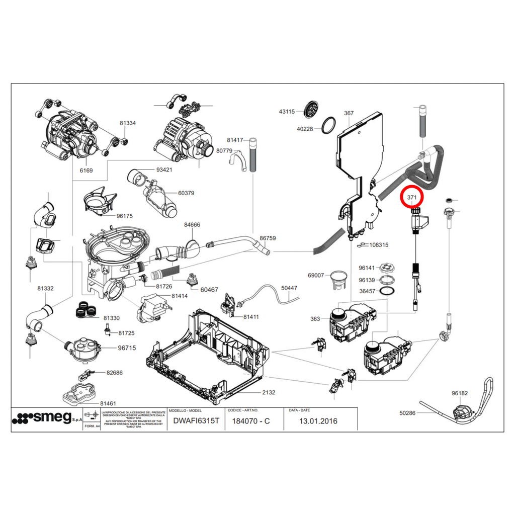 Ariston & Smeg Dishwasher Aquastop Inlet Hose – C00372679 (Supersedes C00256554, 758974507, 482000023524) Smeg Parts Australia